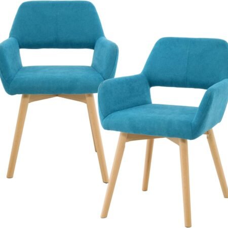 Mid Century Modern Dining Chairs Set of 2 & 4 & 6 Comfy Upholstered Kitchen Dining Living Room Chairs for Bedrooms Waiting Room Home Arm Desk Chair No Wheels (Teal, 2)