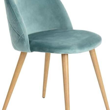 Upholstered Velvet Dining Chair Mid Back Armless with Wood Legs for Home Kitchen Bedroom Living Room, Set of 1, Aqua