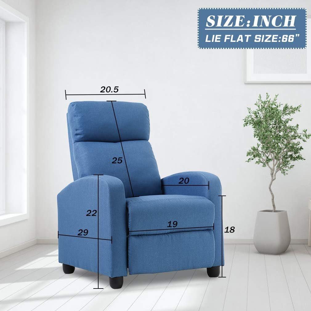 Recliner Chair for Living Room Home Theater Seating Single Reclining Sofa Lounge with Padded Seat Backrest (Blue) - Image 2