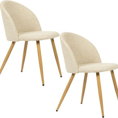 Upholstered Fabric Dining Chair Mid Back Armless with Wood Legs for Home Kitchen Bedroom Living Room, Set of 2, Beige