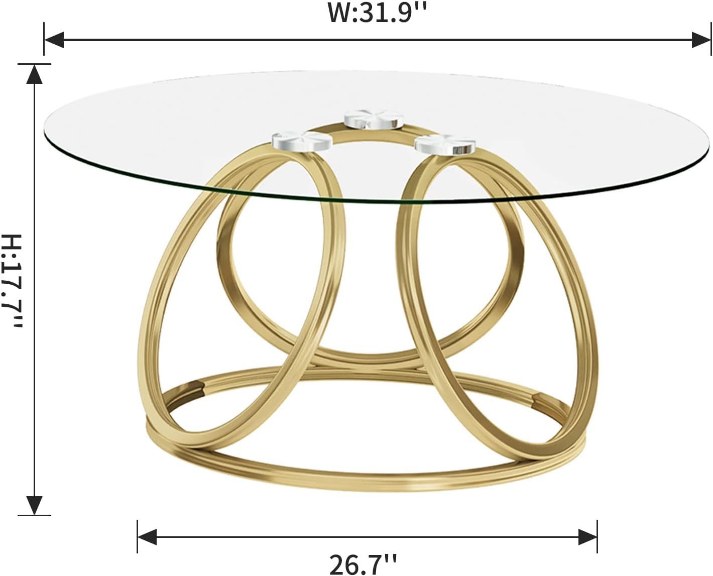 Gold Coffee Table, Modern Round Glass Coffee Table for Living Room with Ring-Shaped Frames, Gold Glass Table for Home&Office,Gold Finish, 1PC - Image 2