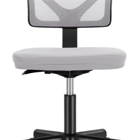 Armless Desk Chairs, Ergonomic Low Back Computer Chair No Arms, Adjustable Rolling Mesh Task Work Swivel Chairs with Wheels Work Vanity Chair for Small Spaces Home Bedroom Study, Grey
