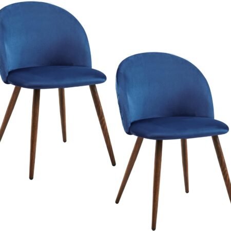 Upholstered Velvet Dining Chair Mid Back Armless with Wood Legs for Home Kitchen Bedroom Living Room, Set of 2, Blue