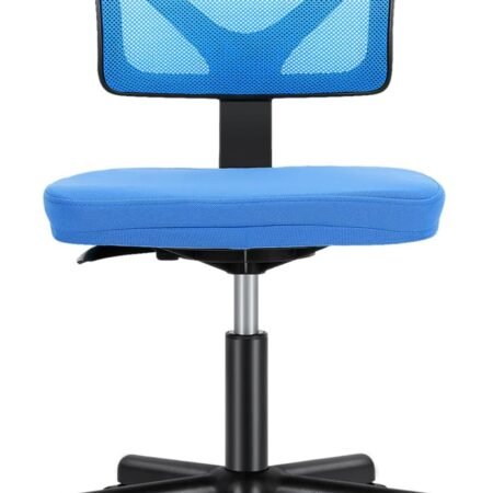 Armless Desk Chairs, Ergonomic Low Back Computer Chair No Arms, Adjustable Rolling Mesh Task Work Swivel Chairs with Wheels Work Vanity Chair for Small Spaces Home Bedroom Study, Blue
