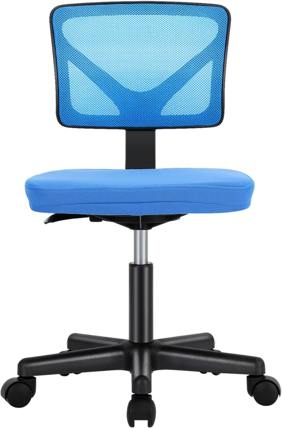 Armless Desk Chairs, Ergonomic Low Back Computer Chair No Arms, Adjustable Rolling Mesh Task Work Swivel Chairs with Wheels Work Vanity Chair for Small Spaces Home Bedroom Study, Blue