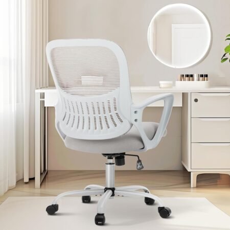 Office Computer Desk Managerial Executive Chair, Ergonomic Mid-Back Mesh Rolling Work Swivel Chairs with Wheels, Comfortable Lumbar Support, Comfy Arms for Home,Bedroom,Study,Student,Grey
