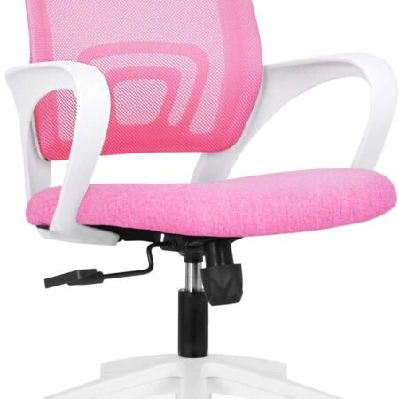 Office Computer Desk Chair Gaming-Ergonomic Mid Back Cushion Lumbar Support with Wheels Comfortable Blue Mesh Racing Seat Adjustable Swivel Rolling Home Executive (Pink)