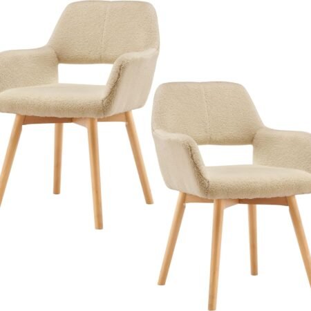 Mid Century Modern Dining Chairs Set of 2 & 4 & 6 Comfy Upholstered Kitchen Dining Living Room Chairs for Bedrooms Waiting Room Home Arm Desk Chair No Wheels (Wool Light Khaki, 2)