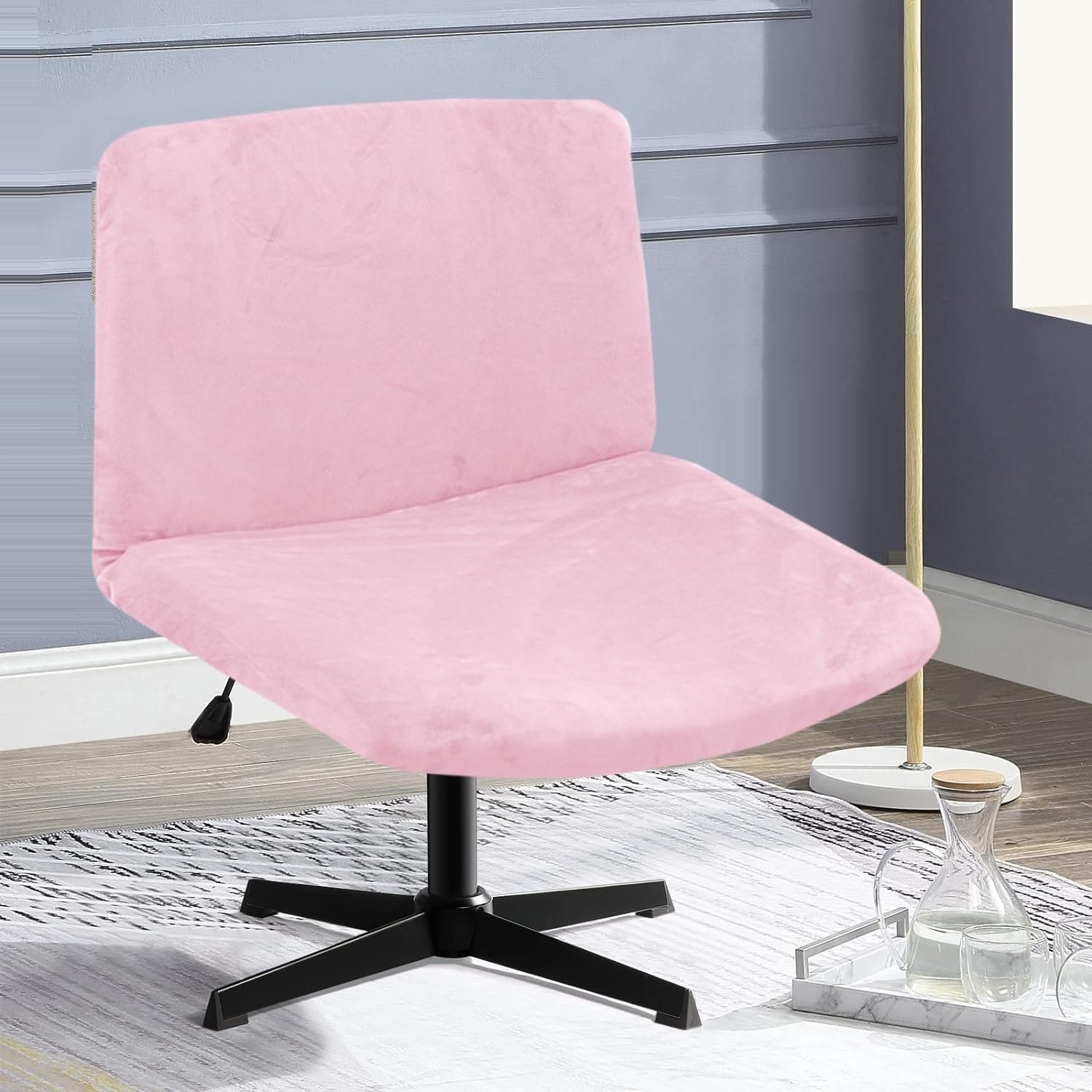 Velvet Cross Legged Office Chair Covers - Upgrade Your Armless Wide Seat Computer Task Chair with Soft and Vibrant Velvet Stretch Covers - Transform Your Workspace in Minutes (Pink) - Image 2