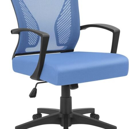 Office Chair Mid Back Swivel Lumbar Support Desk Chair, Computer Ergonomic Mesh Chair with Armrest (Blue)