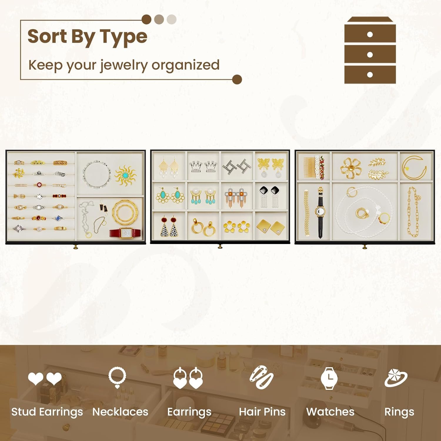 Makeup Vanity Desk with Lighted Sliding Mirror & Jewelry Organizer, Makeup Dressing Table with 5 Drawers, Modern Black - Image 2