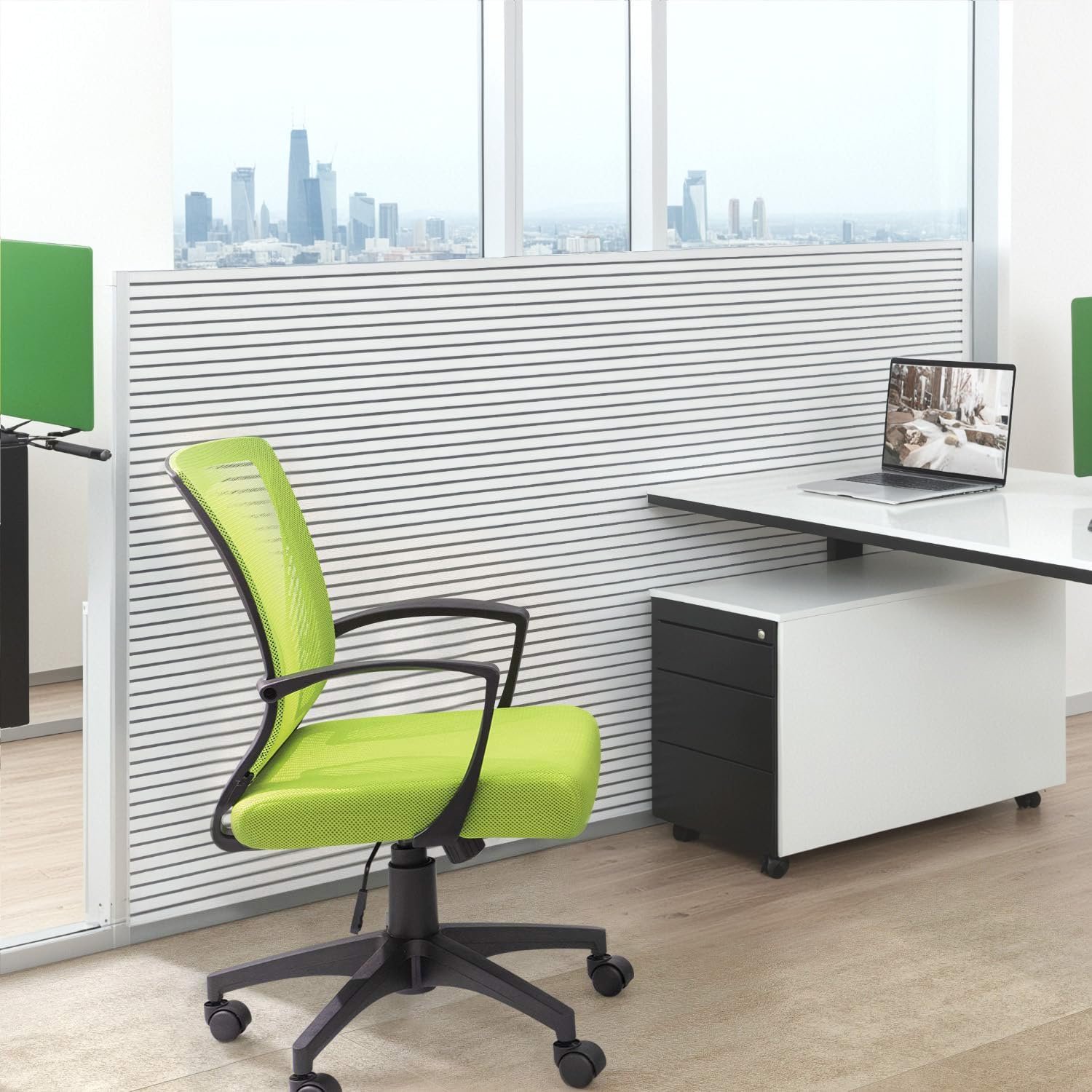 Office Chair Mid Back Swivel Lumbar Support Desk Chair, Computer Ergonomic Mesh Chair with Armrest (Cyan) - Image 2