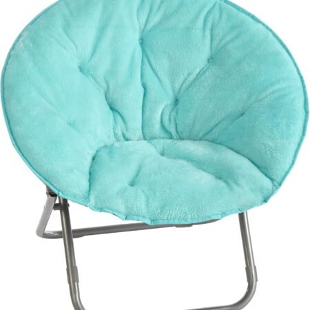Super Soft Faux Fur Saucer Chair with Folding Metal Frame, Aqua