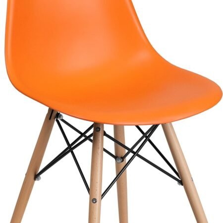 Series Orange Plastic Chair with Wooden Legs for Versatile Kitchen, Dining Room, Living Room, Library or Desk Use