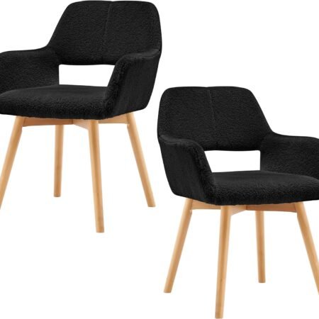 Mid Century Modern Dining Chairs Set of 2 & 4 & 6 Comfy Upholstered Kitchen Dining Living Room Chairs for Bedrooms Waiting Room Home Arm Desk Chair No Wheels (Wool Black, 2)