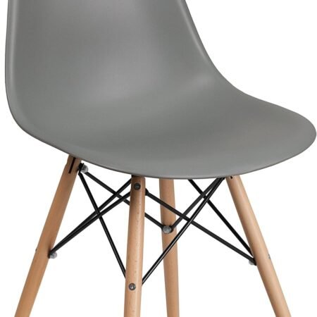 Series Moss Gray Plastic Chair with Wooden Legs for Versatile Kitchen, Dining Room, Living Room, Library or Desk Use