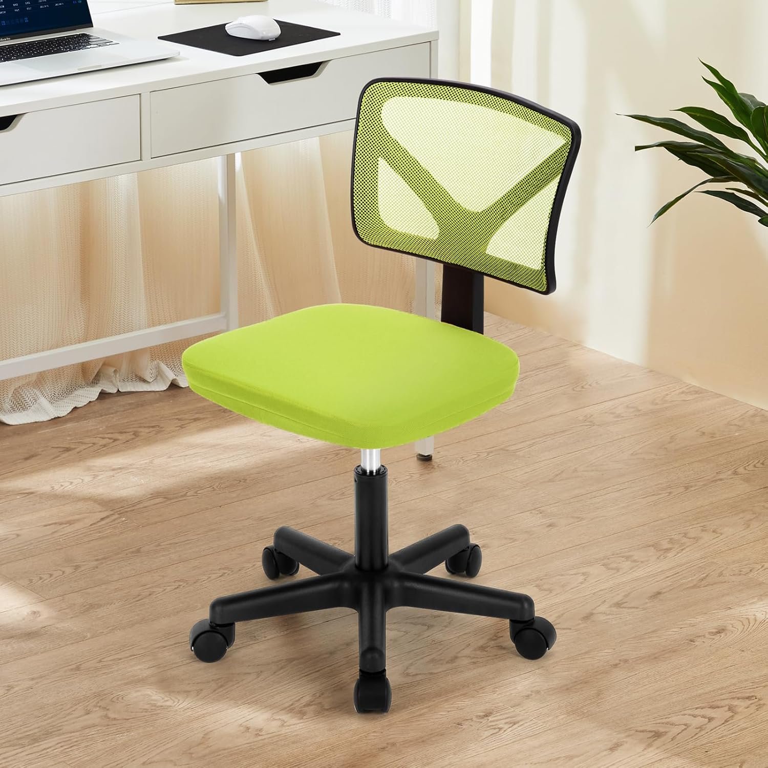 Armless Desk Chair - Small Home Office Chair with Wheels, Mesh Low Back Task Chair with Lumbar Support and Wheels, Adjustable Height 360° Rolling Swivel Computer Chair Without Arm - Image 2