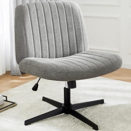 Cross Legged Office Chair, Armless Wide Desk Chair No Wheels, Modern Home Office Desk Chair Swivel Adjustable Fabric Vanity Chair