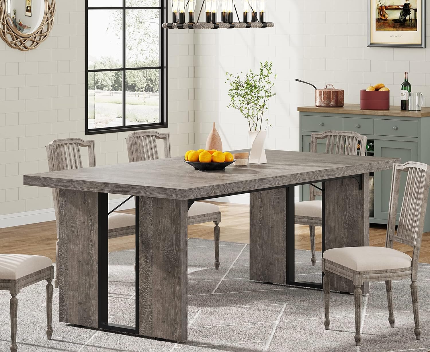 71" Large Dining Table for 6 to 8 People, Rustic Farmhouse Style Dinner Table, Rectangular Dining Table for Kitchen, Dining Room & Living Room