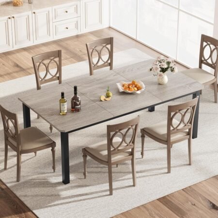 Industrial Dining Table for 6~8 People, 78.7" Long Kitchen Table, Wood Dining Table, Kitchen & Dining Room Table, Rectangle Dining Room Table for 6 Ideal for Dinner Or Meeting - Grey